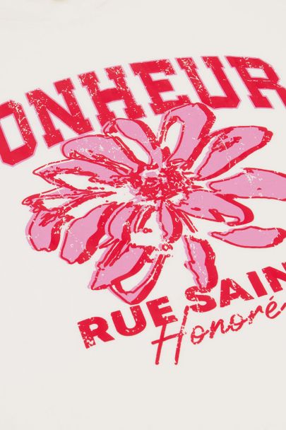 Wit T-shirt met rood 'Bonheur'