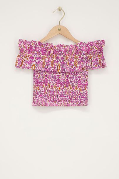 Witte top met roze & oranje bohemianprint