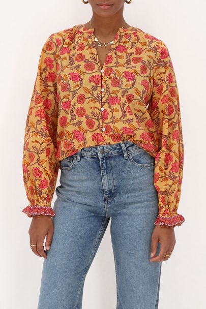 Gele blouse met bloemenprint