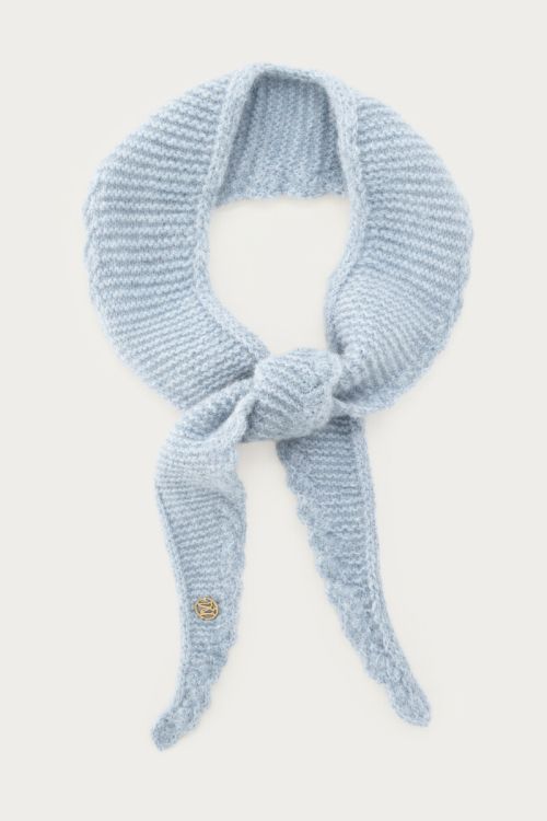 Light blue mini knitted scarf with scalloped edge | My Jewellery