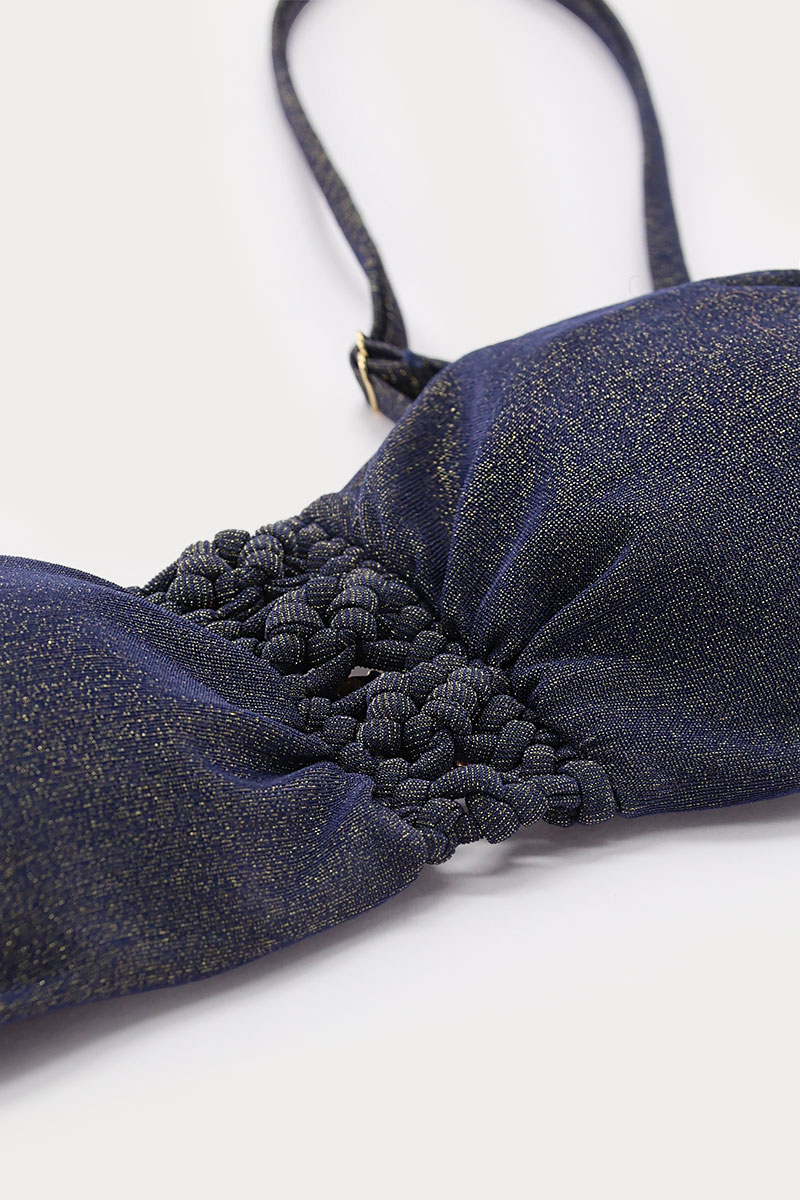 Dark blue bandeau bikini top with lurex | My Jewellery