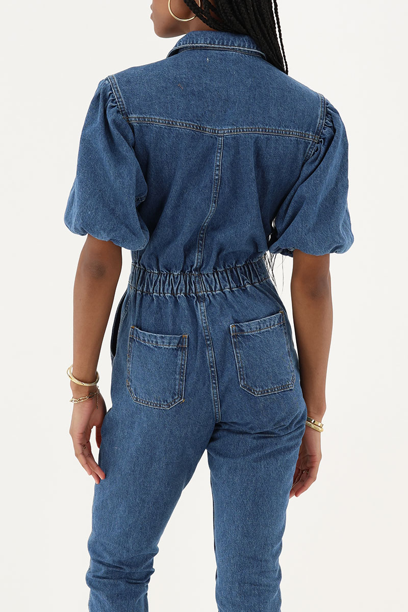 Dark blue denim jumpsuit | My Jewellery