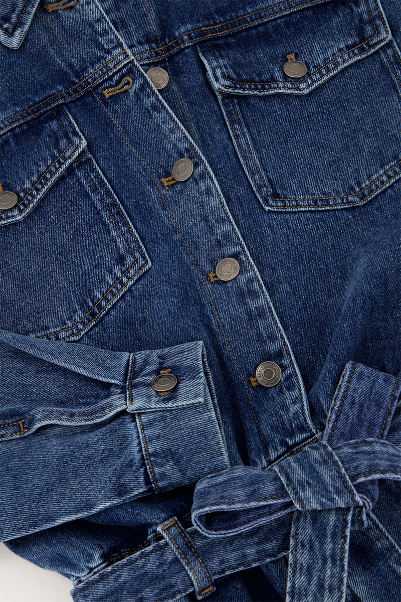 Dark blue denim playsuit with belt  | My Jewellery