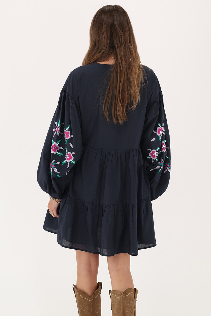 Dark blue embroidery dress with flowers | My Jewellery