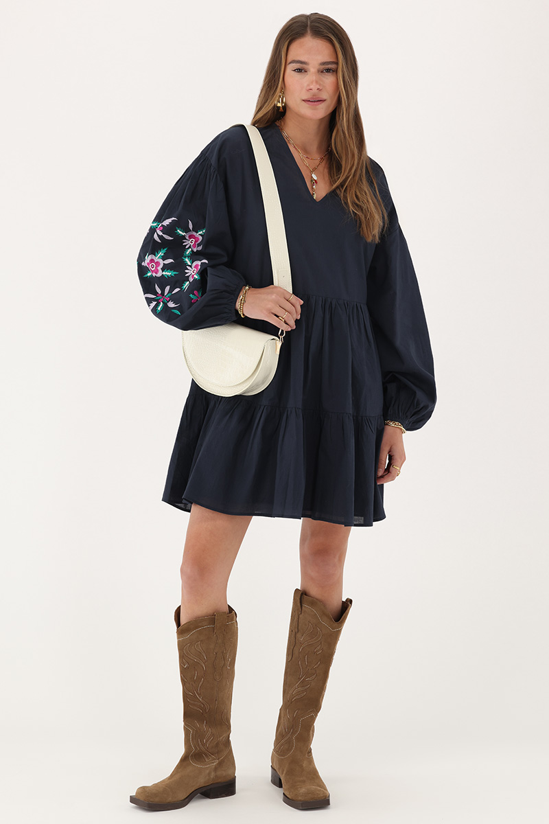 Dark blue embroidery dress with flowers | My Jewellery