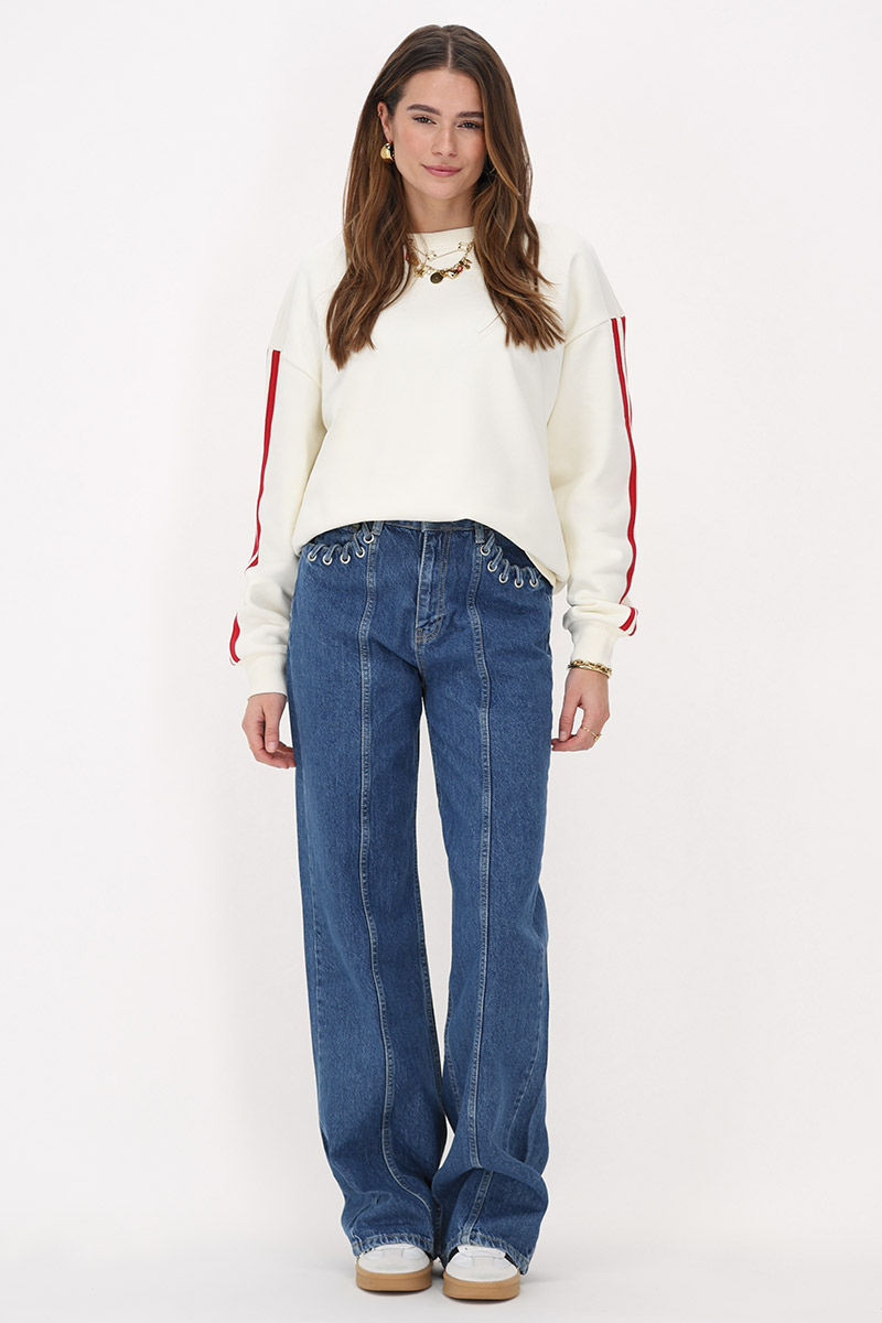 Dark blue wide leg jeans with eyelets