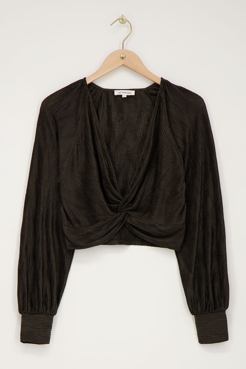 Dark green pleated top with knot | My Jewellery