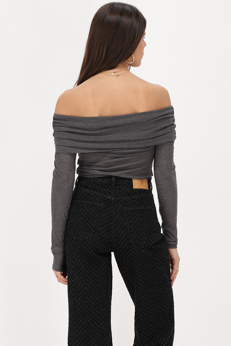 Dark gray off-shoulder top draped | My Jewellery