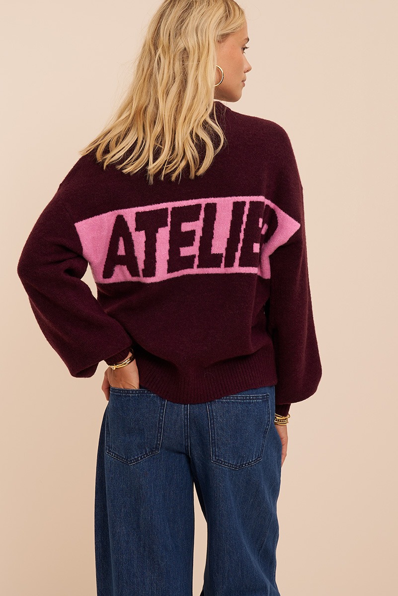 Dark red sweater with back print 'Atelier' | My Jewellery