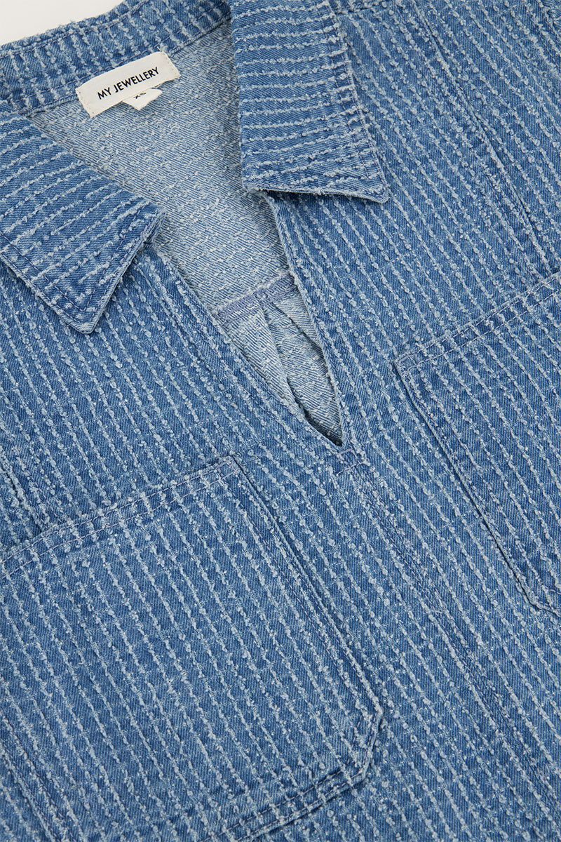 Denim bouclé top with v-neckline | My Jewellery