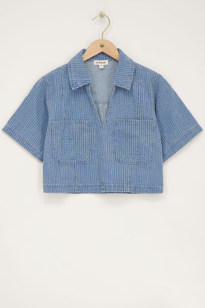 Denim bouclé top with v-neckline | My Jewellery