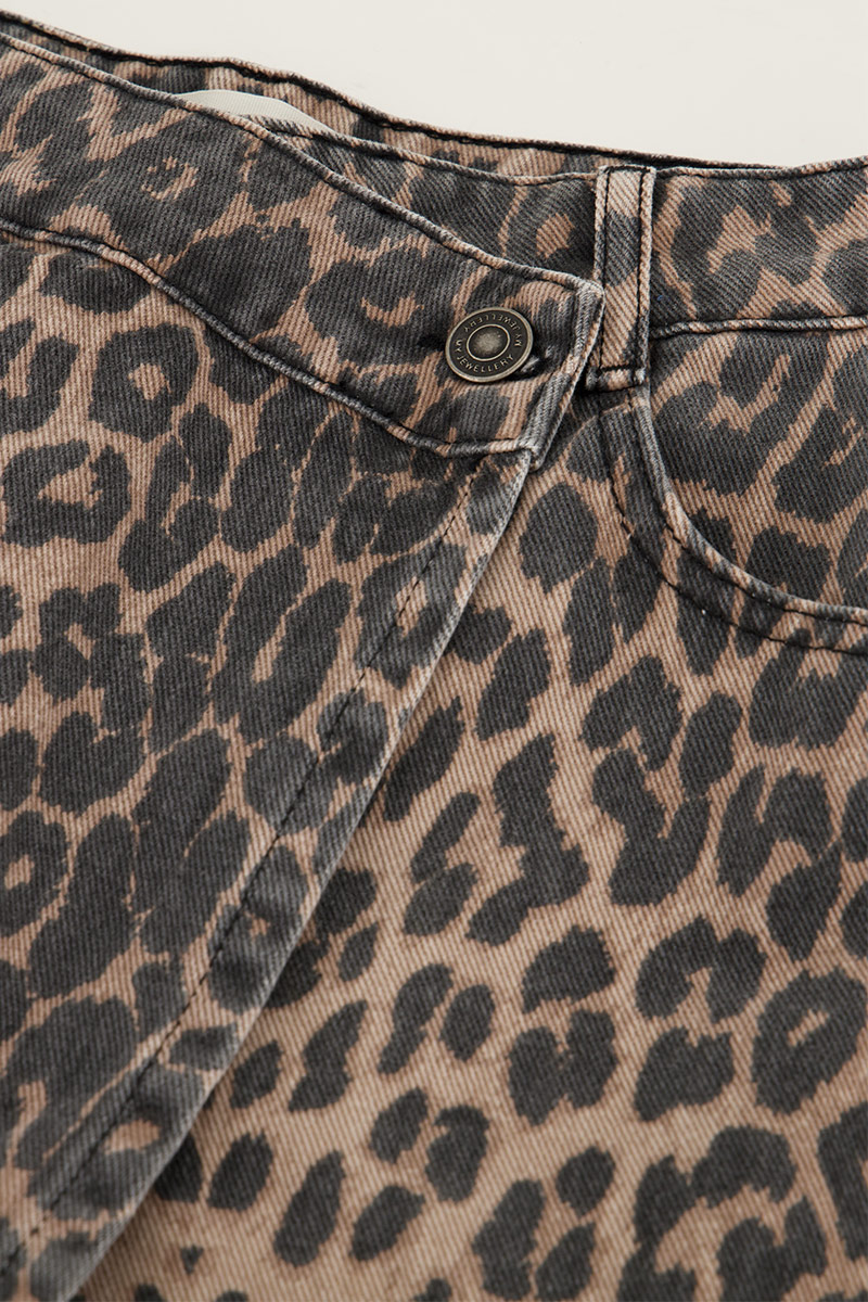 Denim panther print skort with overlay