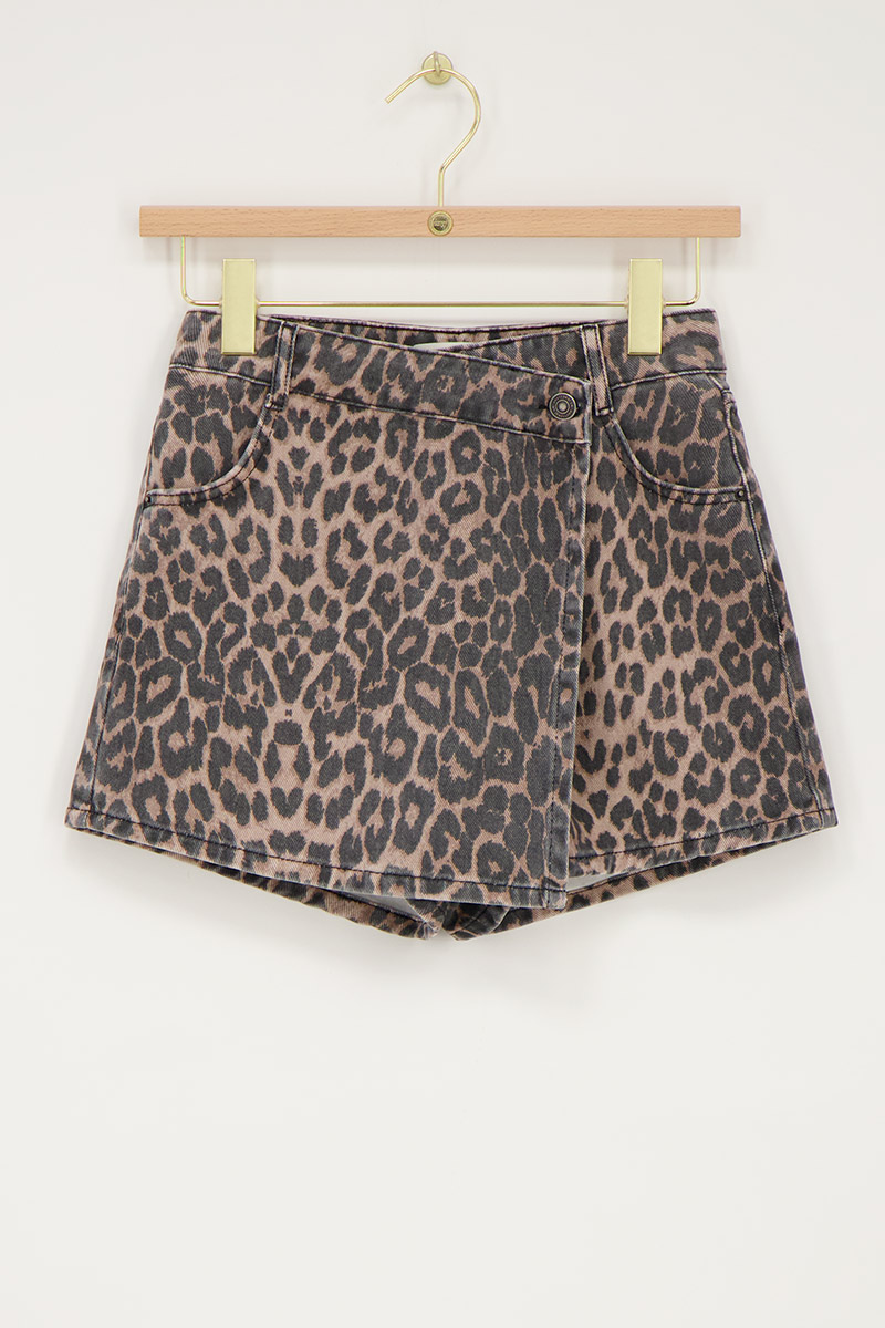 Denim panther print skort with overlay