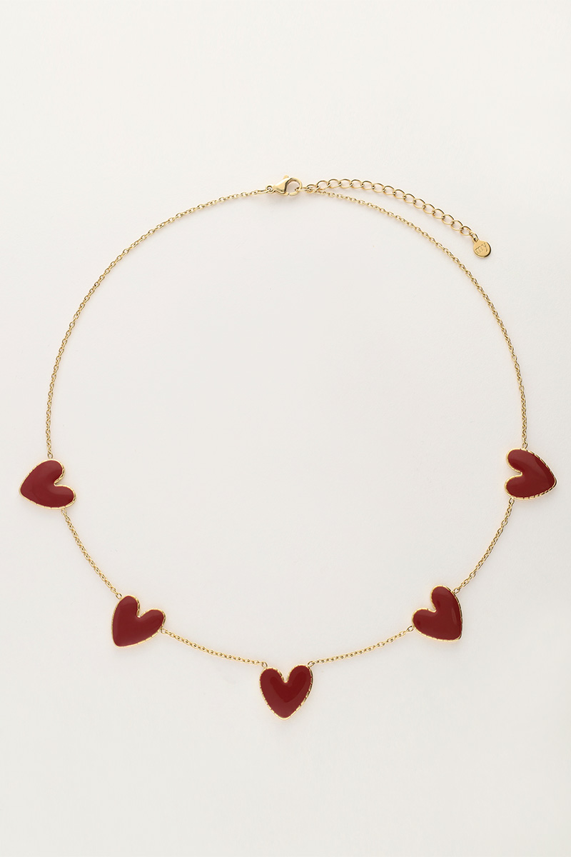 Delicate necklace with burgundy hearts