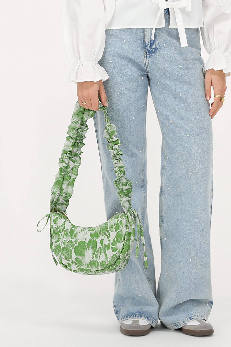 Green crossbody bag with jacquard & ruffles | My Jewellery