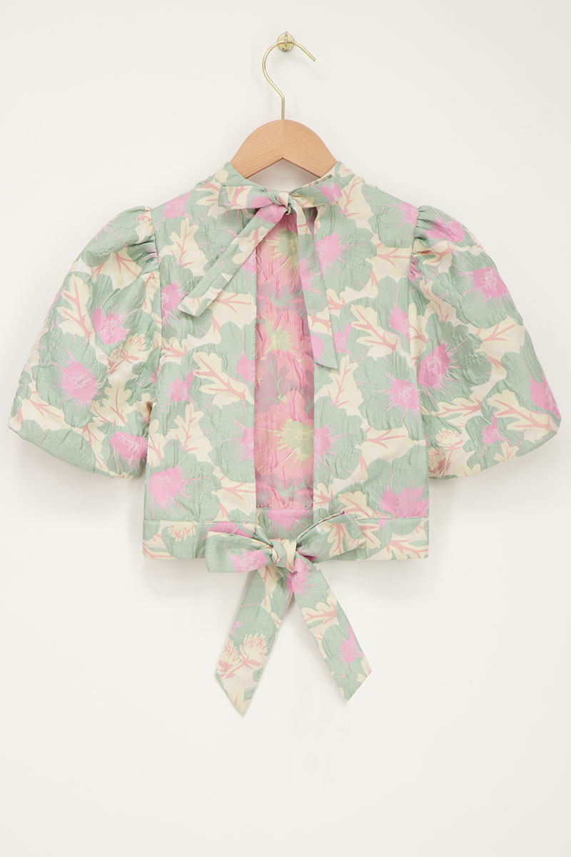 Green jacquard top with open back | My Jewellery