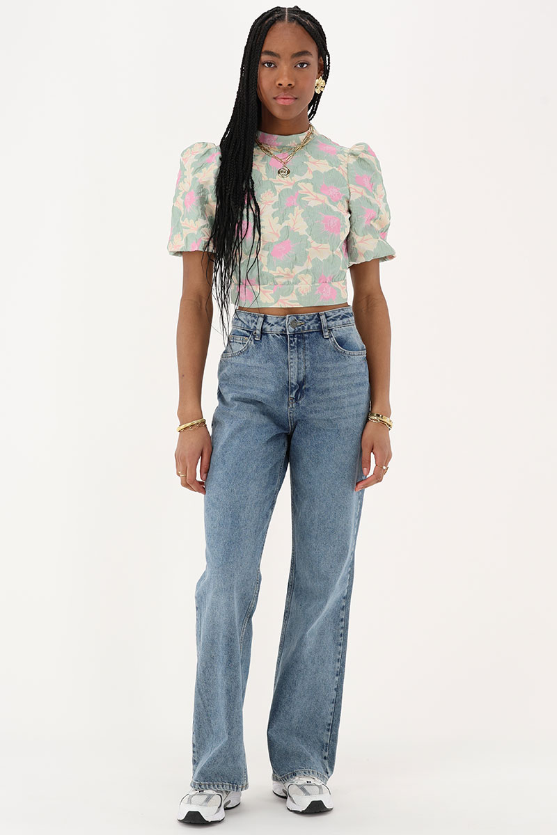 Green jacquard top with open back | My Jewellery