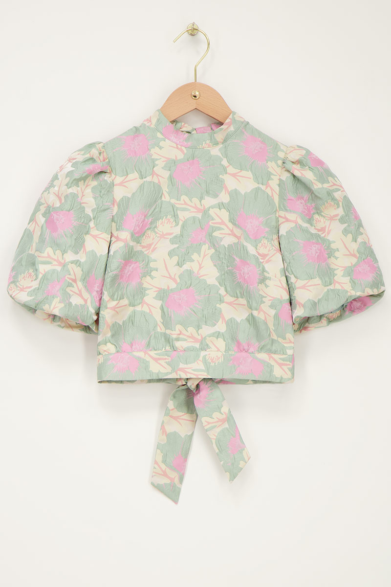 Green jacquard top with open back | My Jewellery