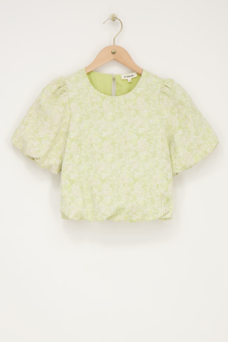 Green jacquard top with puff sleeves | My Jewellery