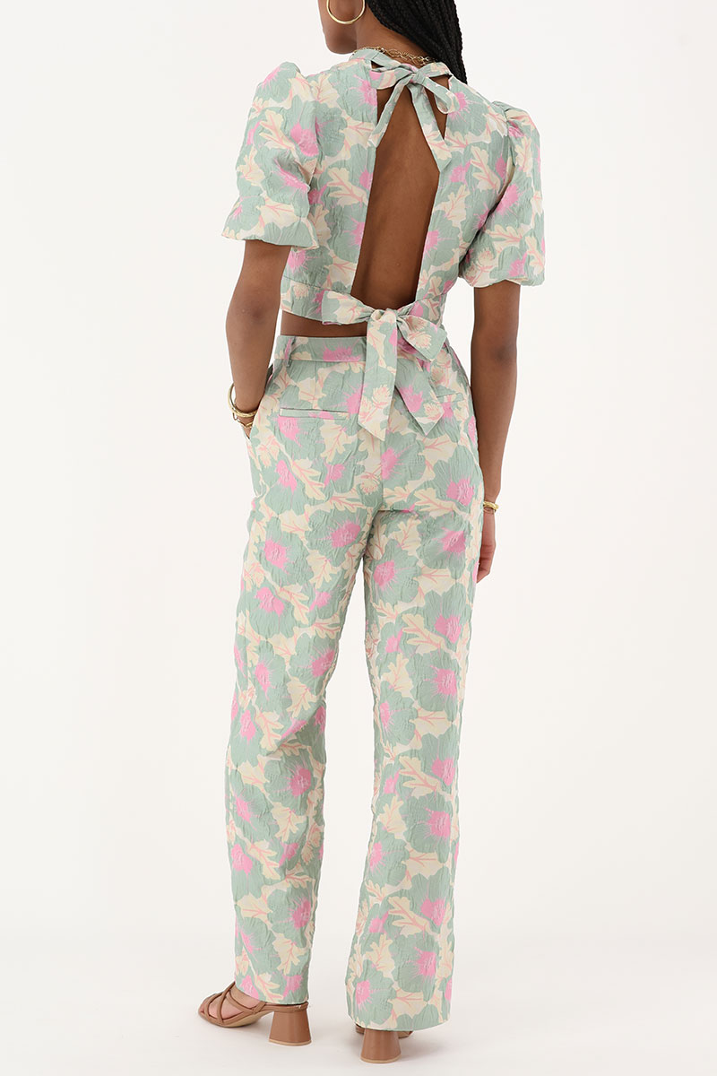 Green jacquard wide leg trousers | My Jewellery