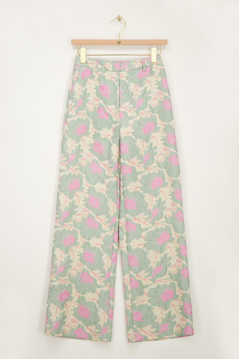 Green jacquard wide leg trousers | My Jewellery