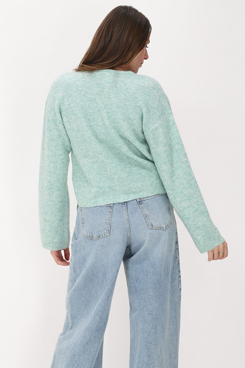 Green knitted cardigan with small buttons