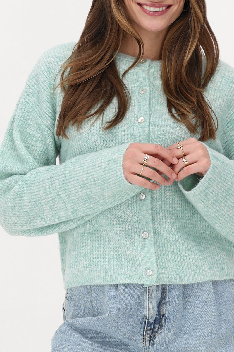 Green knitted cardigan with small buttons  