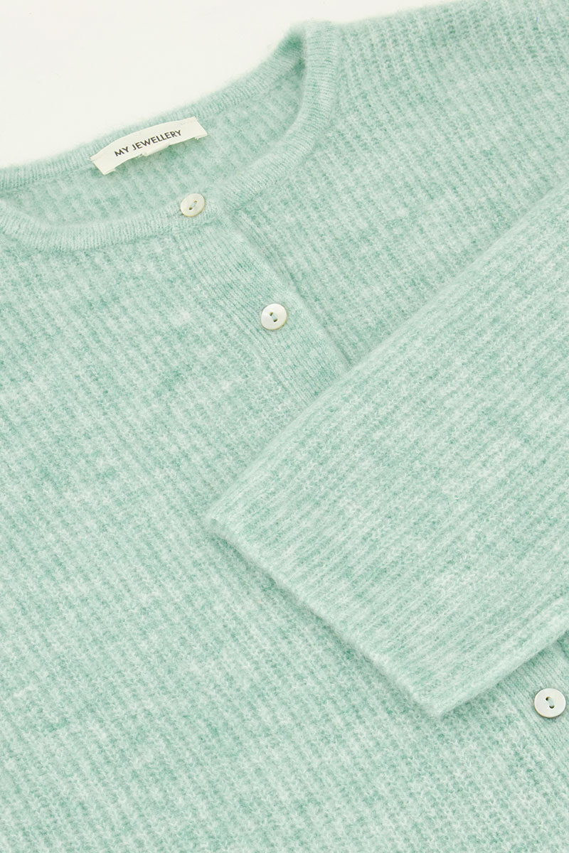 Green knitted cardigan with small buttons