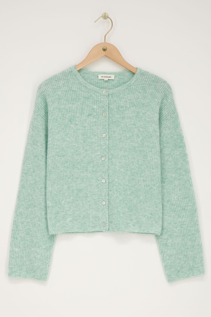Green knitted cardigan with small buttons