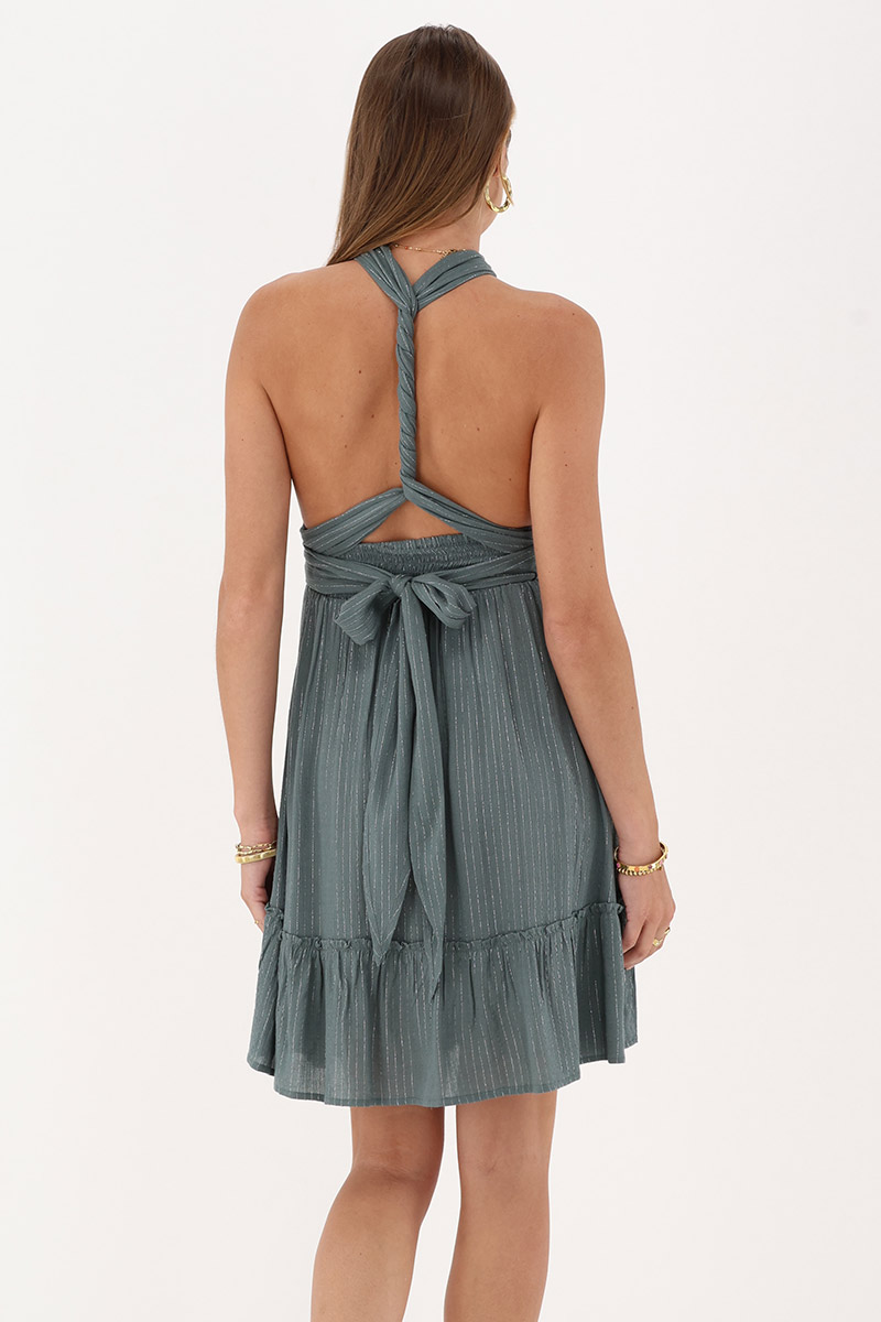 Green multiway wrap short dress with lurex | My Jewellery