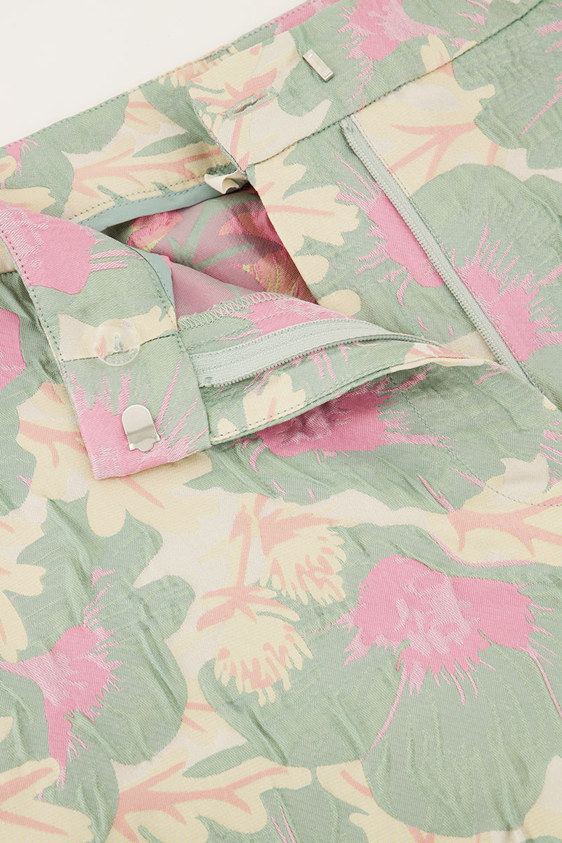 Green jacquard wide leg trousers | My Jewellery