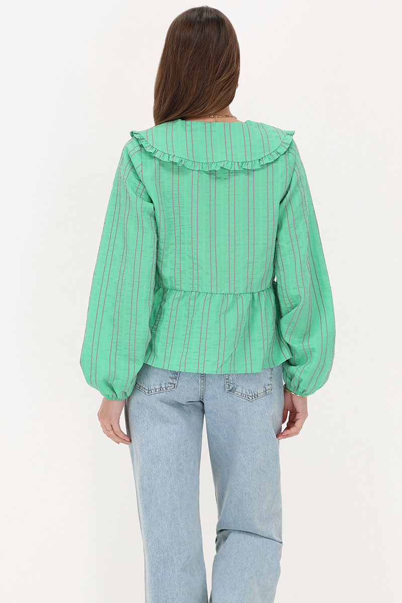 Green striped blouse with bow tie | My Jewellery
