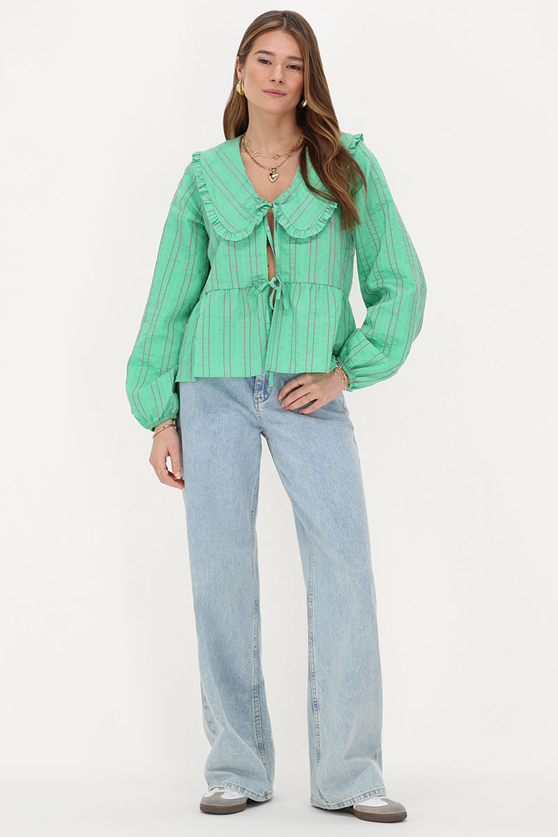 Green striped blouse with bow tie | My Jewellery