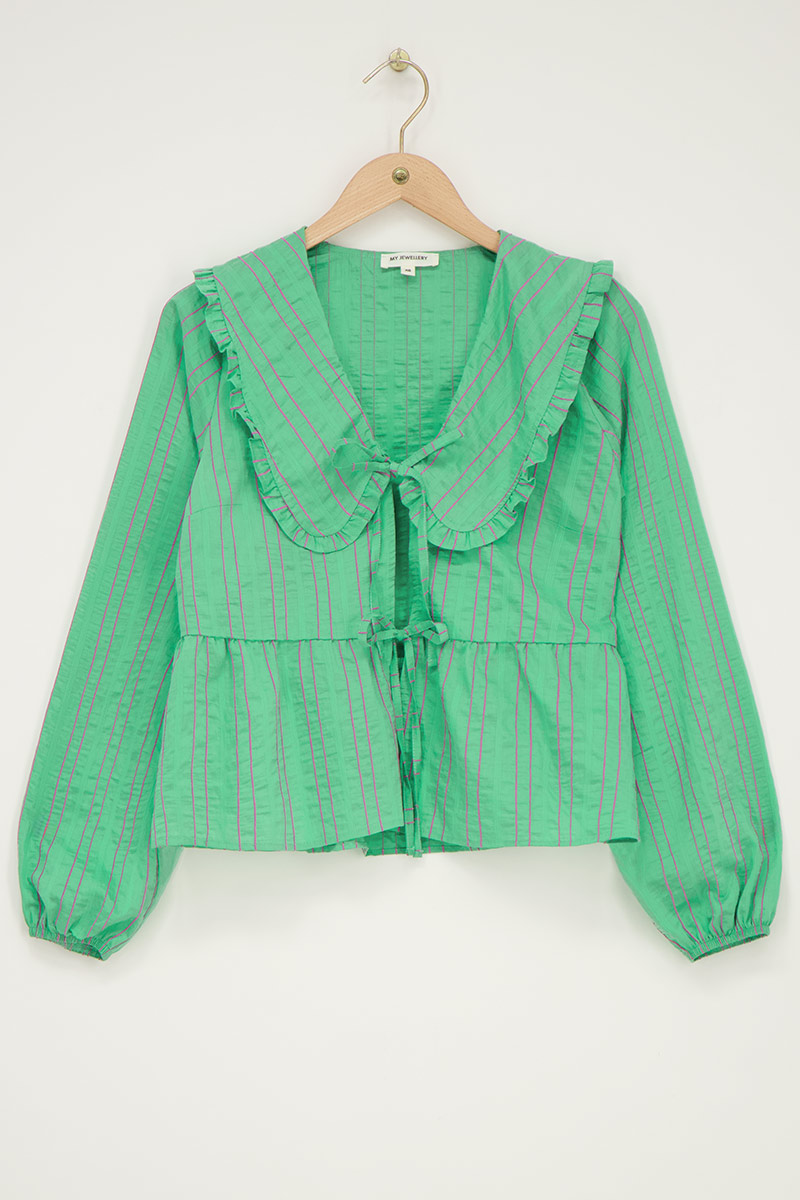 Green striped blouse with bow tie | My Jewellery