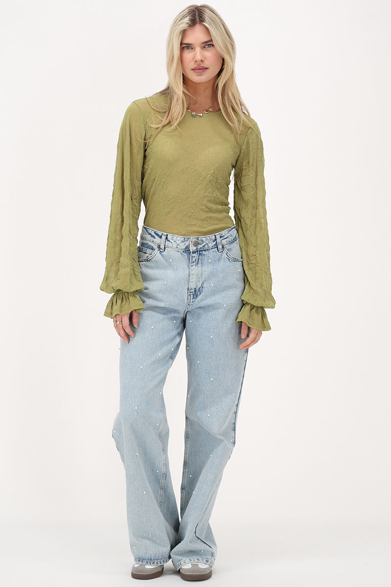 Green textured top with cuff | My Jewellery