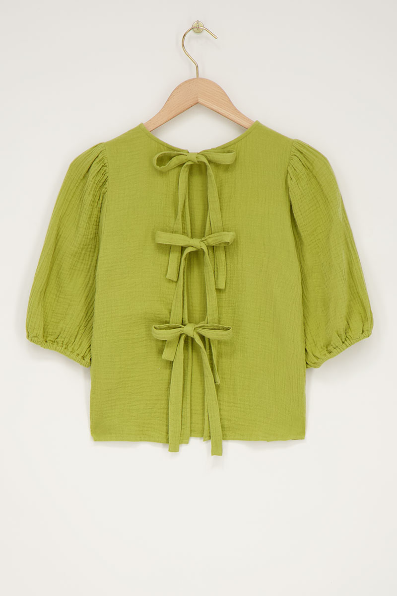 Green top with bows & puff sleeves | My Jewellery