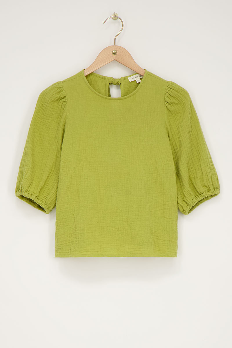 Green top with bows & puff sleeves | My Jewellery