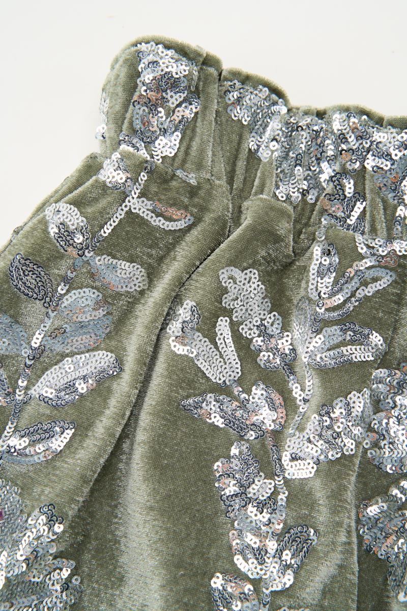 Green velvet shorts with sequins | My Jewellery