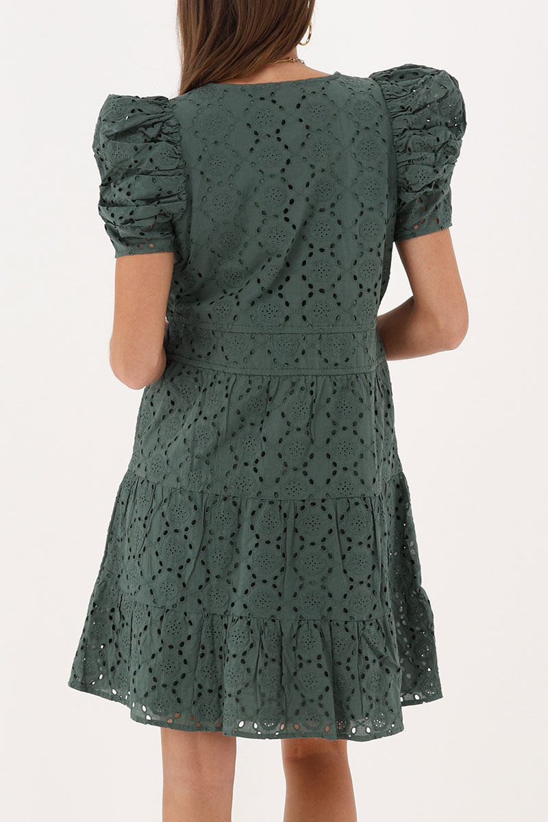 Green wide dress with embroidery | My Jewellery