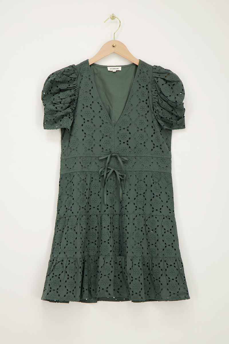 Green wide dress with embroidery | My Jewellery