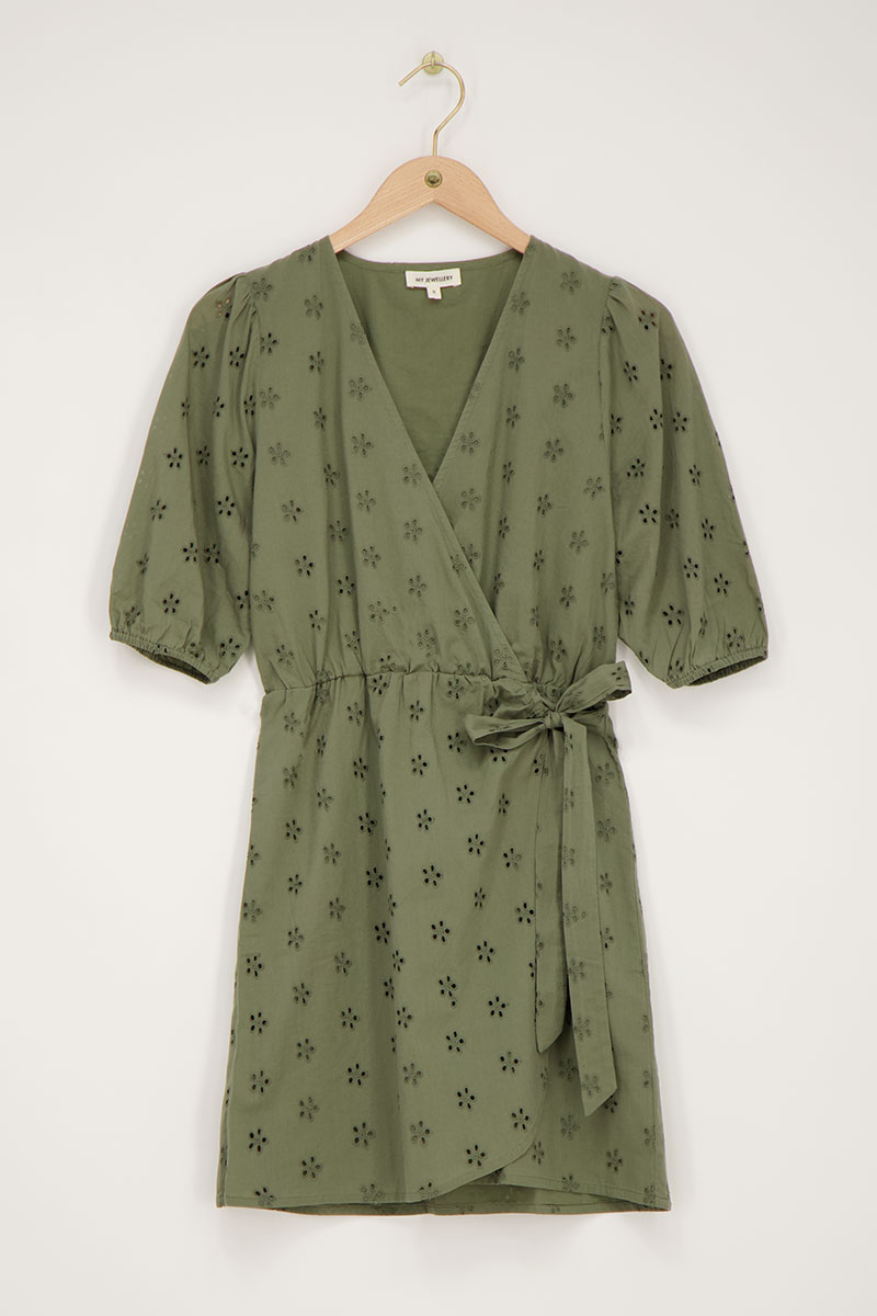 Green wrap dress with floral embroidery | My Jewellery