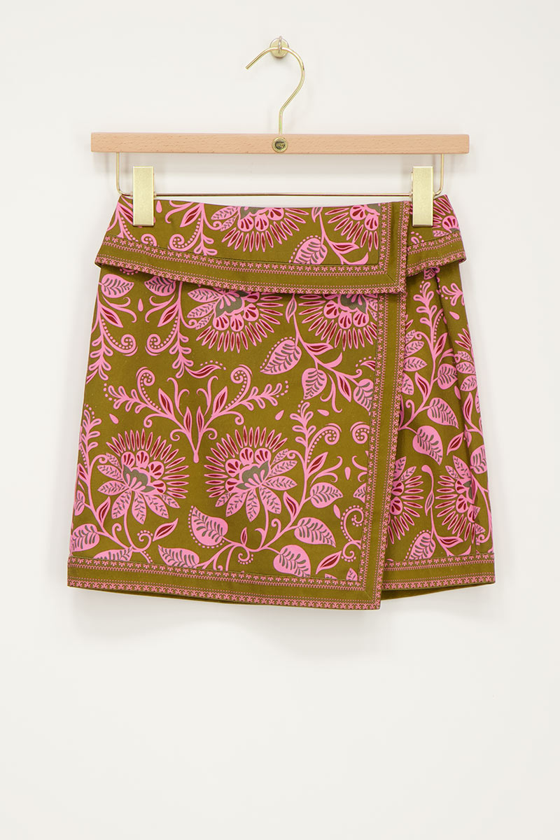 Green skirt with overlap &amp; pink flowers | My Jewellery