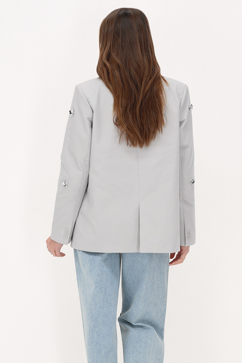 Gray blazer with silver 3D flowers | My Jewellery