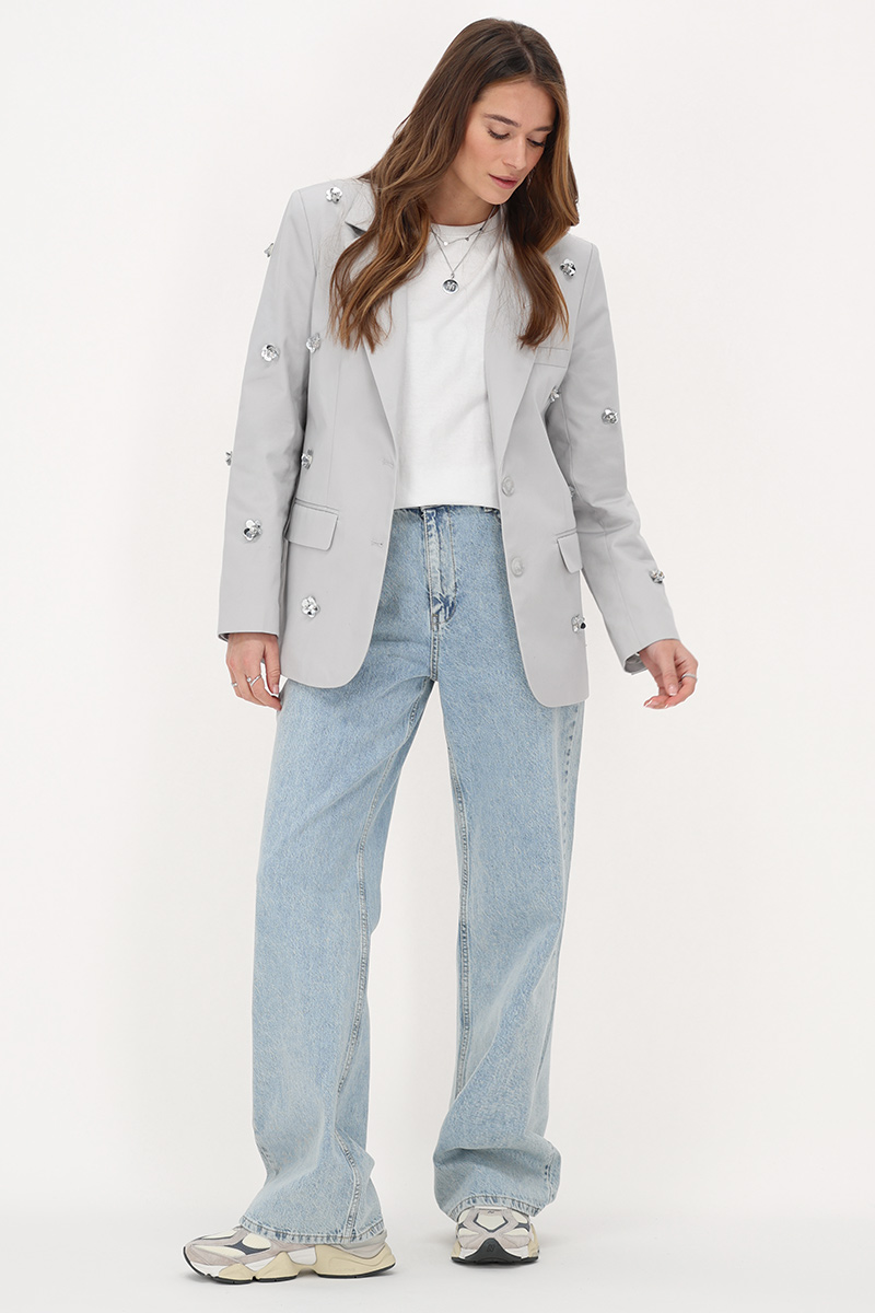 Gray blazer with silver 3D flowers | My Jewellery