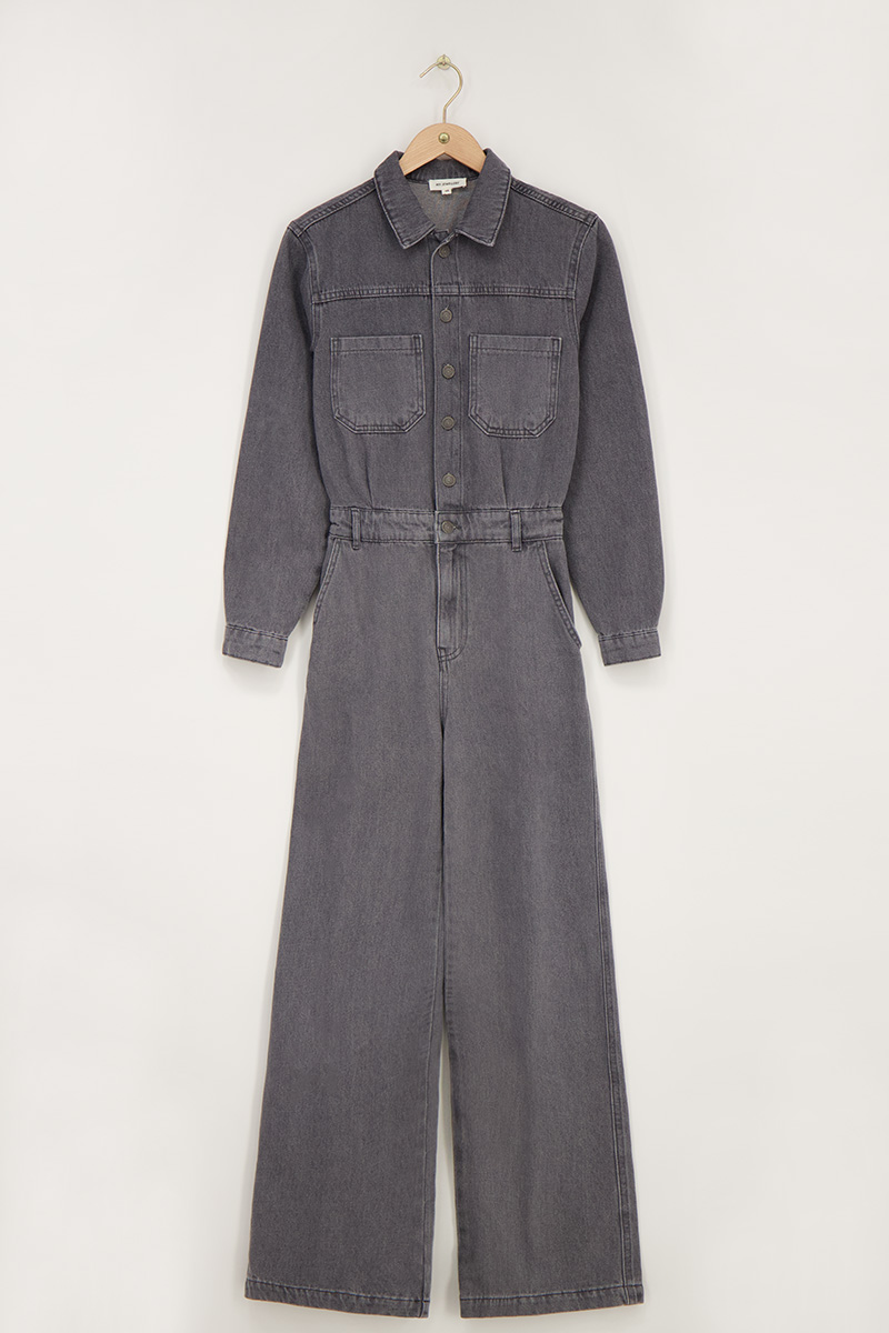 Grey denim jumpsuit with long sleeves | My Jewellery
