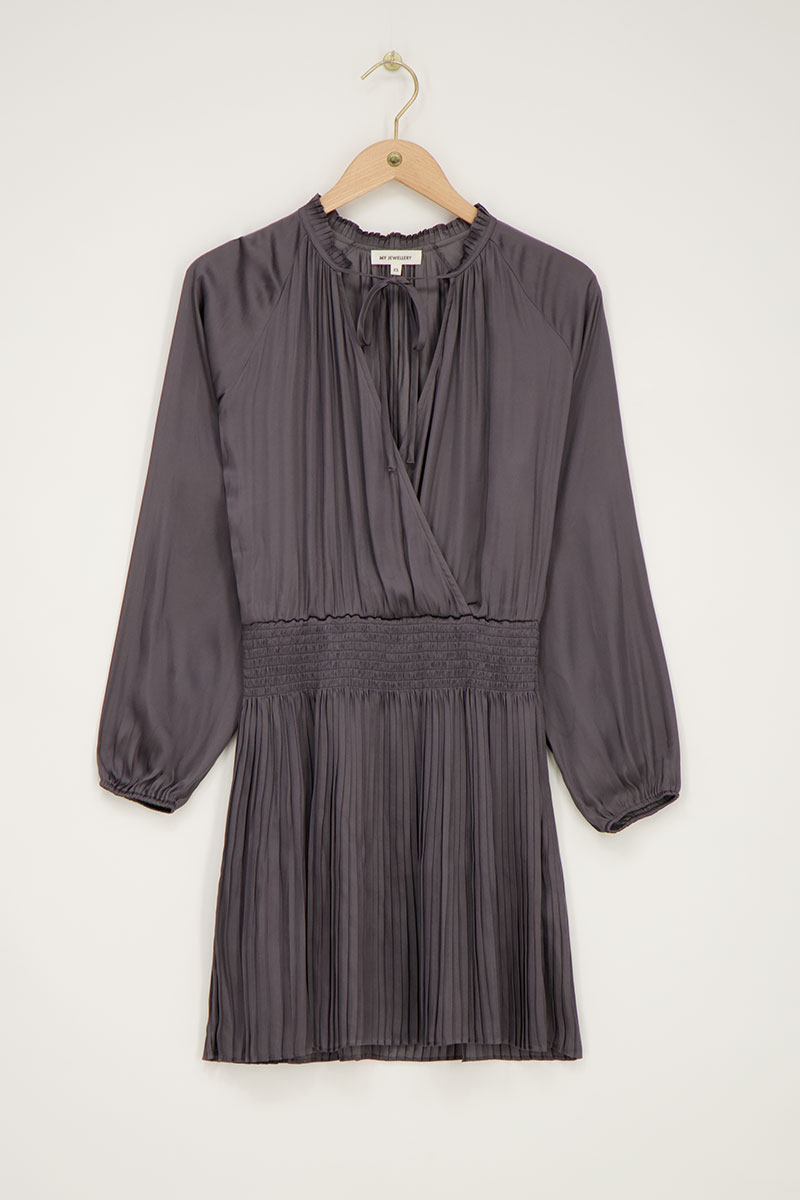 Grey pleated dress satin look | My Jewellery