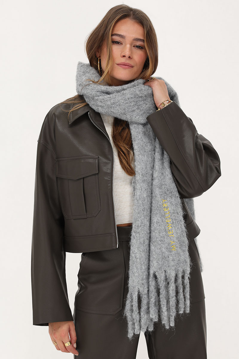 Grey scarf with twisted fringes | My Jewellery