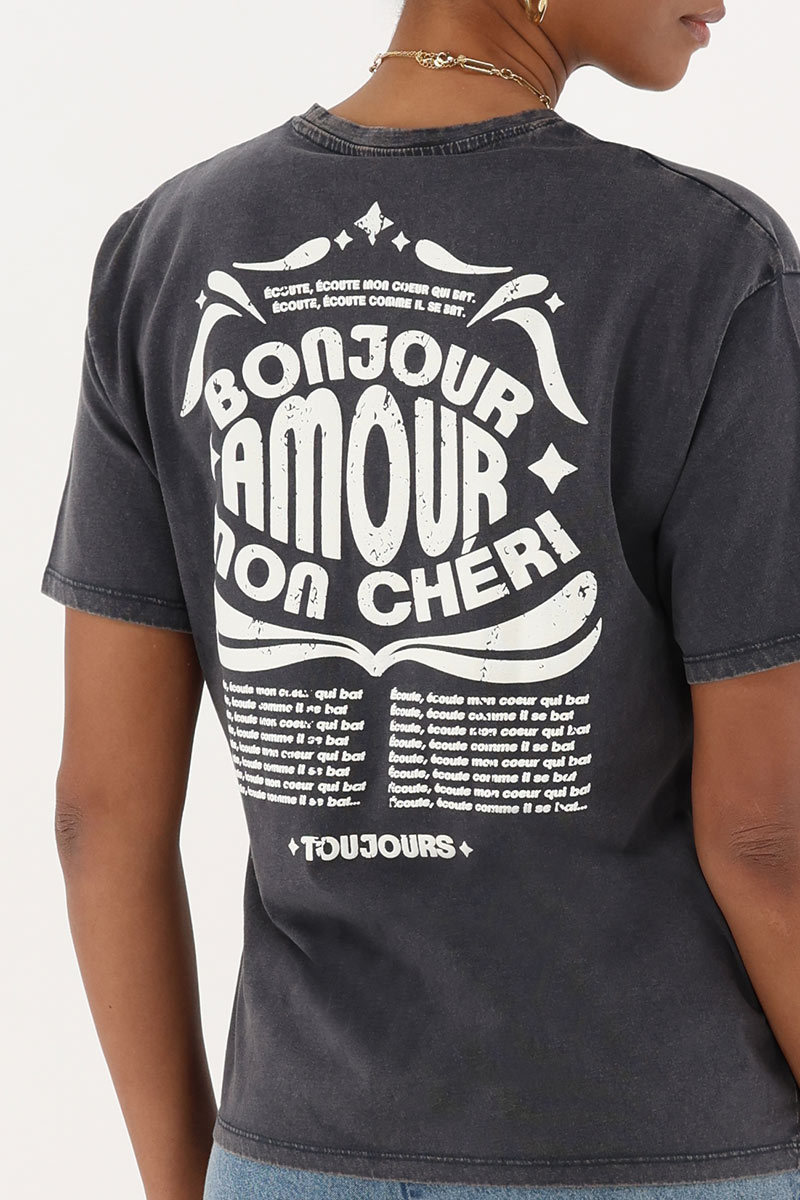 Grey T-shirt "Bonjour mon amour cheri" | My Jewellery