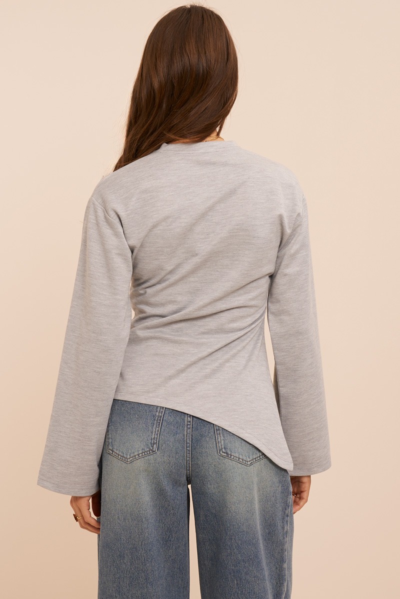 Grey top with long sleeves and pleat detail | My Jewellery