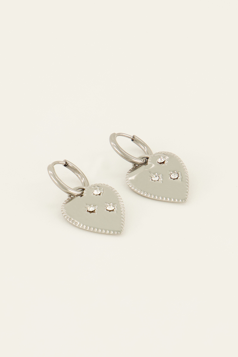 Hoop earrings with heart charm & rhinestones | My Jewellery